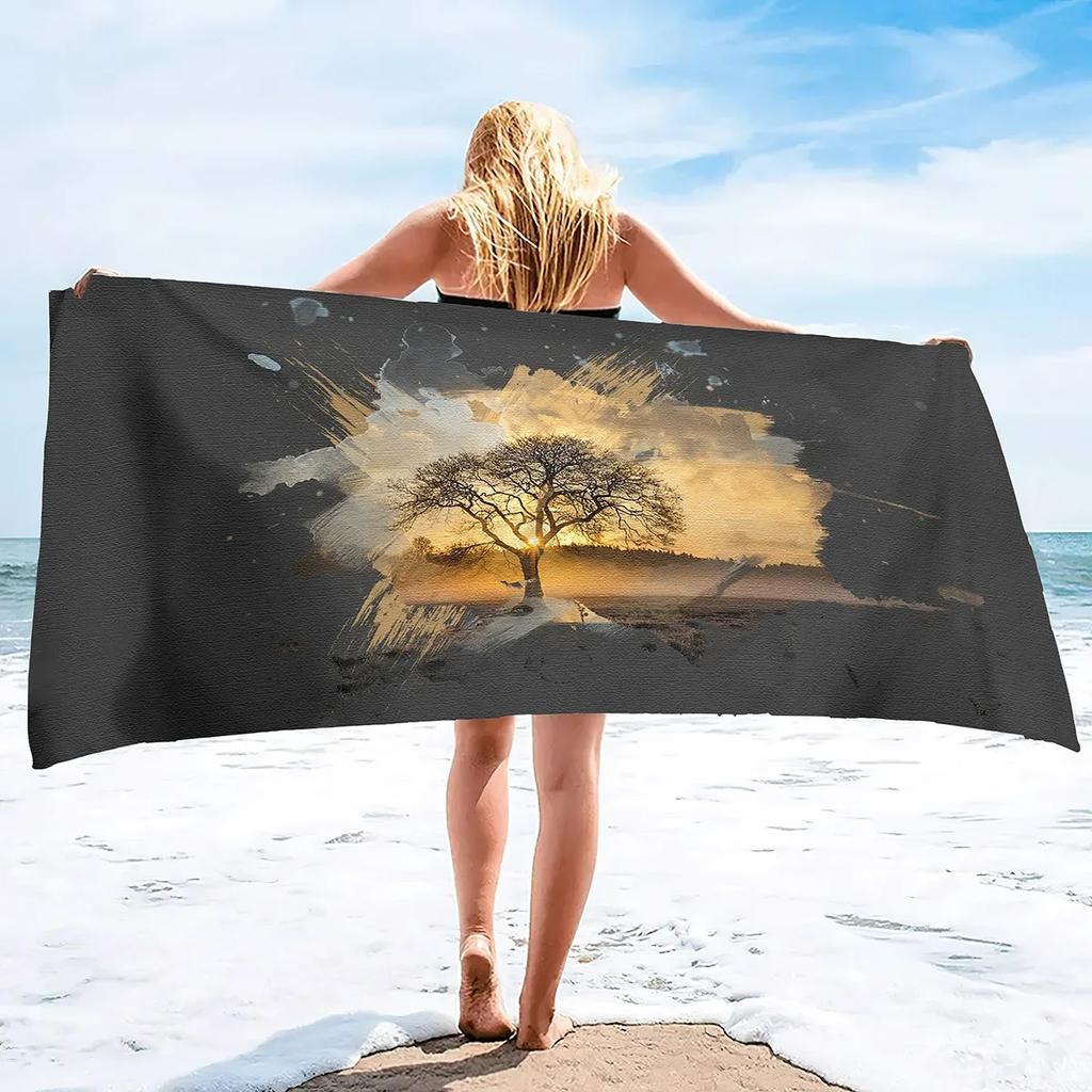 Mikrofaser Sandfreies Strandtuch Schnelltrocknend Super Saugfähig Übergröße Groß Dünne Handtücher Decke Boho Bohemian Abstrakter Baum
