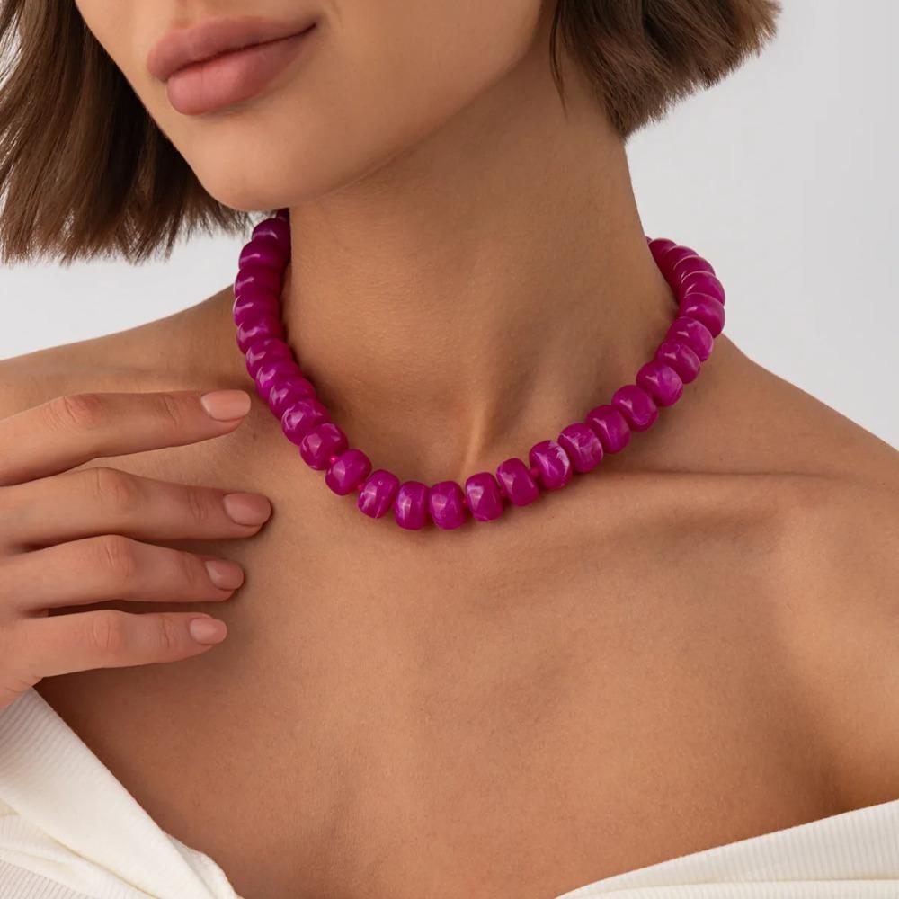 14 Colors Bohemian Colorful Acrylic Beads Choker Necklace for Women Fashion Resin Statement Necklaces Summer Beach Jewelry