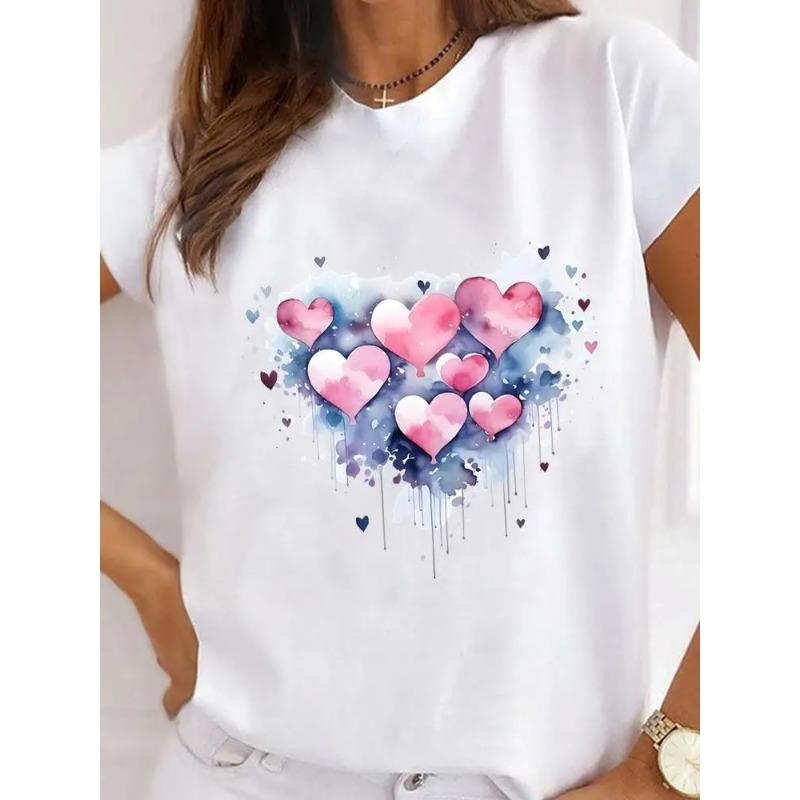 Oneck Tshirt Creative Flower Heart Short Sleeve Tshirt Female Women Clothing Funny Women T Shirt Casual Aesthetic Tshirts