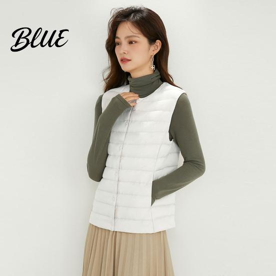White Goose Down Coat Single-breasted Women Jacket Fall Winter Insulated Vest Sleeveless Padded Round Lightweight