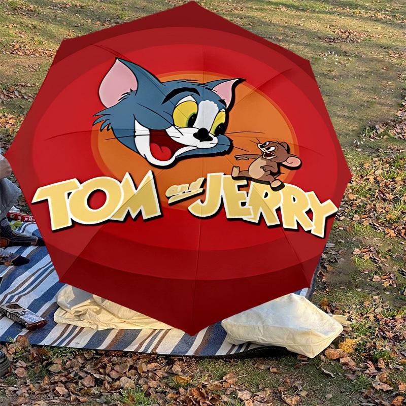 1PC Warner Tom Jerry Automatic Open/Close Umbrella with Windproof, 30-Rib Sturdy Canopy, Durable Ribs1247A