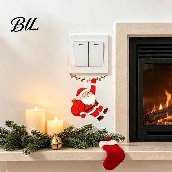 Socket Panel Decorative Stickers Santa Claus on Swing Switch Sticker, PVC Wall Decal, Christmas Party Supplies Removable Self-adhesive Light Cover for