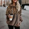 Women Hooded Sweatshirt Coat Winter Warm Wool Leopard Pocket Cotton Coat Outwear