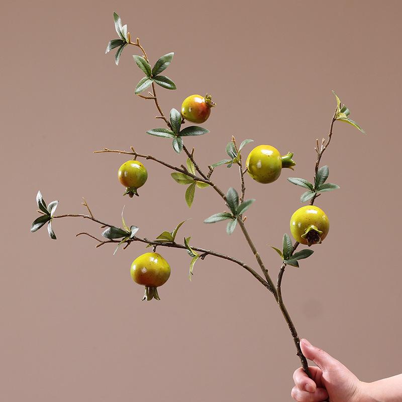 Artificial Pomegranate and Persimmon Fruit Flower Branch for Living Room or Entryway Decor
