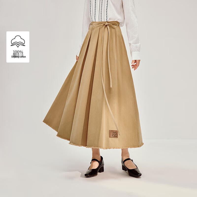 INMAN Women s Pleated Tie-Waist Slit A-Line Skirt L