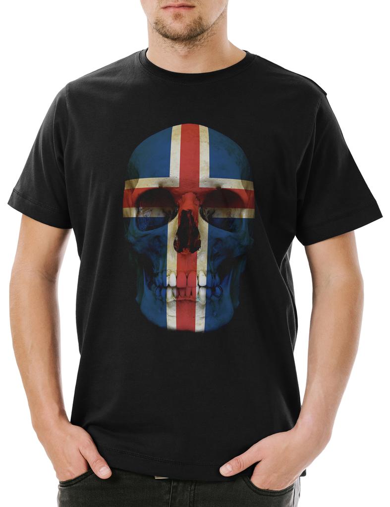 Klassisches Island Totenkopf Flagge Herren T-Shirt Herren Damen T-Shirts Oberteil Totenkopf Totenkopf Banner Flagge Island