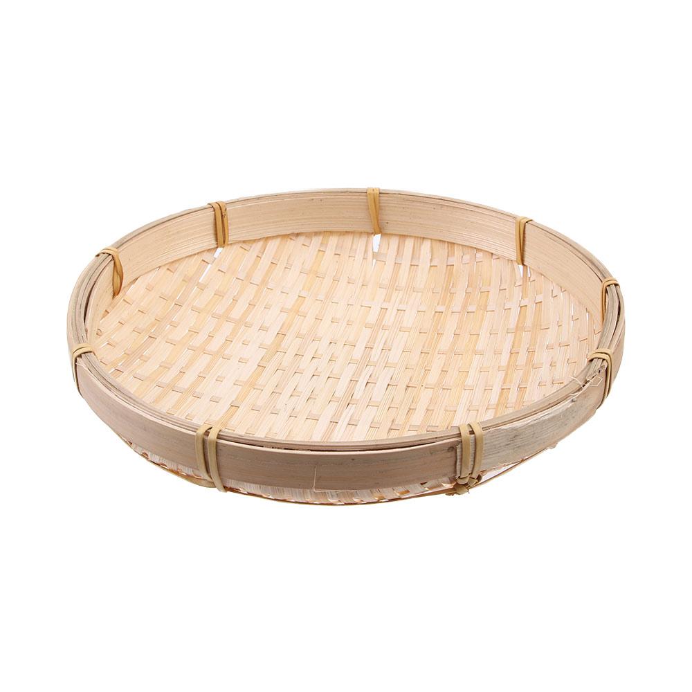 Hand Woven Bamboo Basket 13-30cm Round Home Kitchen Tray Fruit Basket Food Snack Storage Shallow Tray Decorative Serving Tray