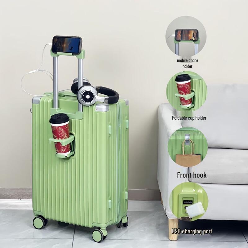 WEZHO Upgraded Luggage with USB and Cup Holder
