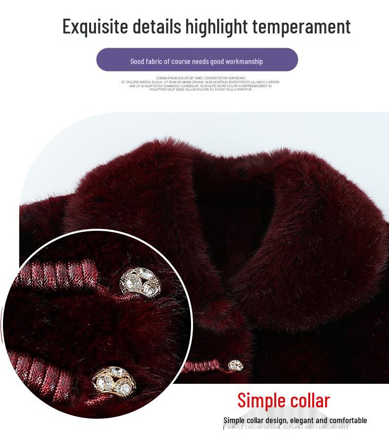 Women's Plus Size Mid-Length Faux Mink Velvet Coat with Fleece for Middle-Aged and Elderly