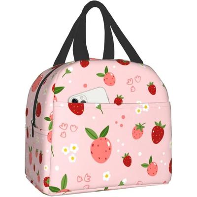 Borsa Pranzo Carina con Fragole e Fiori Pranzo al Sacco Riutilizzabile Scatola Pranzo Lavoro Bento Borsa Termica Borsa Tote Riutilizzabile Scatole per Picnic Borse Contenitore Isolanti