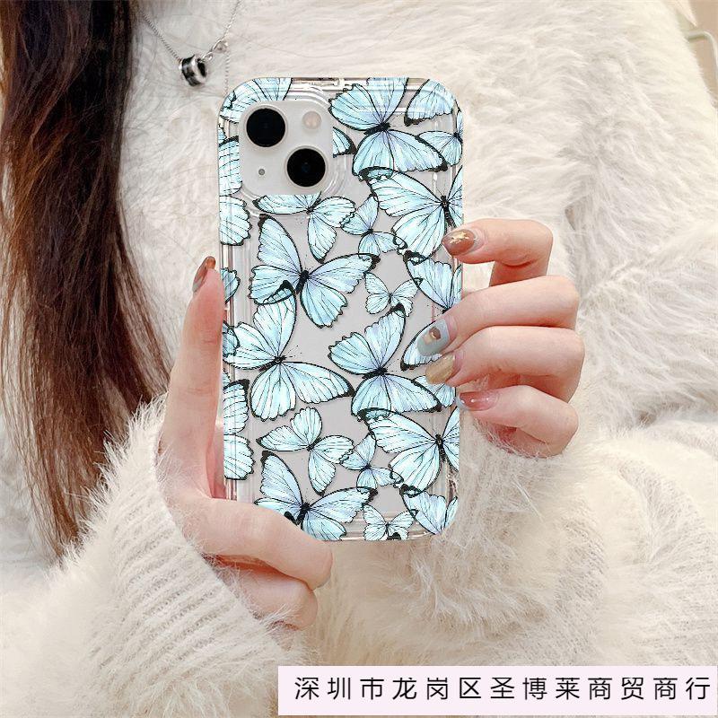 Retro blue butterfly apple 15 mobile phone case iphone14promax transparent soft rubber 13/12/11 anti-drop XR