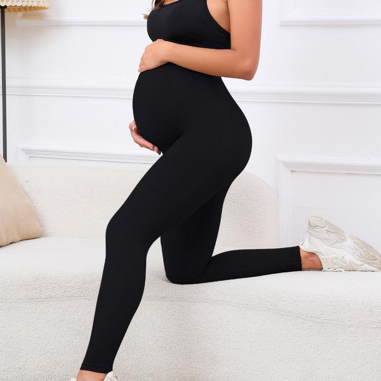 High Waist Maternity Yoga Leggings with Abdomen Support and Hip Lift - Elastic and Comfortable for Sports.
