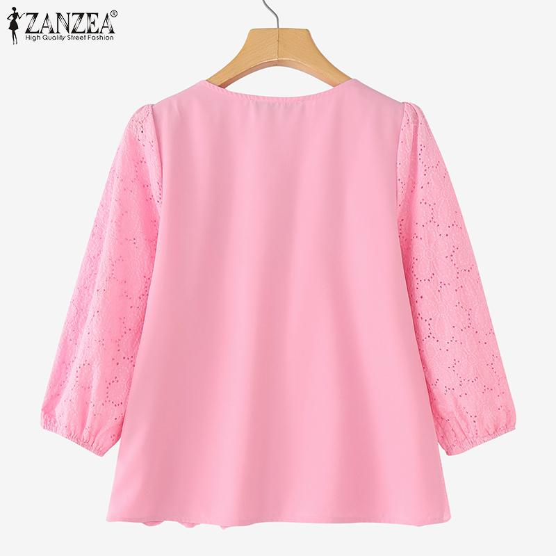 ZANZEA Bluză Casual cu Guler Pătrat pentru Femei, Mâneci 3/4, Largă, Patchwork Dantelă