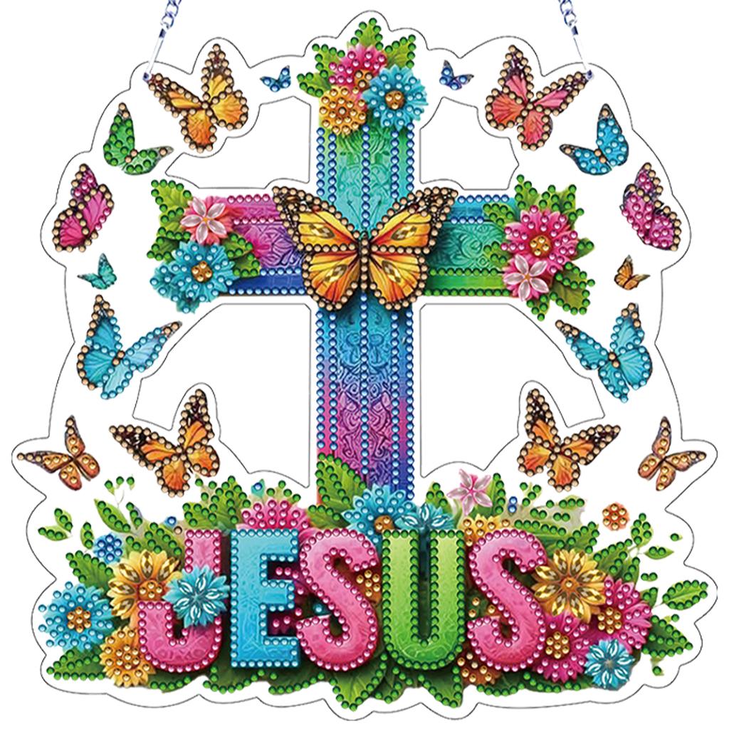 Easter 2D Flat DIY Hanging Diamond Art Kits Special Shape Rhinestone Diamond Art Window Pendants Wall Decor for Home & Windows