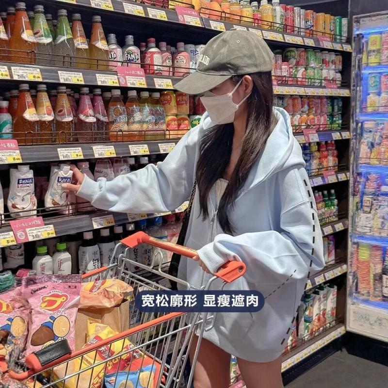 Oversized Hooded Zip-Up Sweatshirt Women Fall Winter Loose Fit Cotton Blend Casual Top