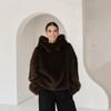 Womens Casual Brown Faux Fox Fur Hooded Coat Winter Thick Jacket Streetwear