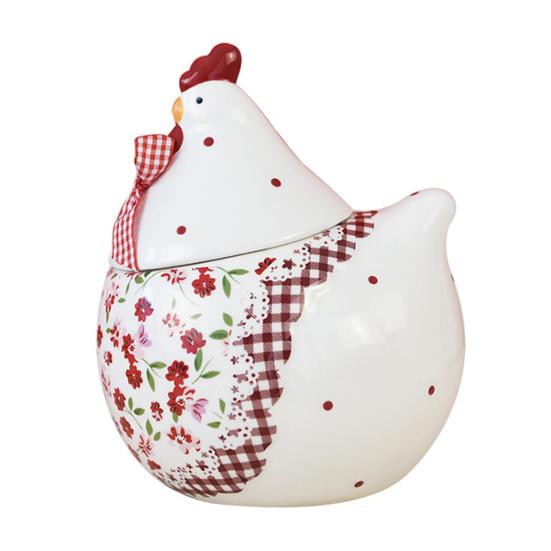 Keramikschale Teller Tasse Set Rote Blume Bräter Keksglas Hühnerförmige Keksdose für Gewürze Zucker Snacks Bauernhaus Dekor Ostergeschenk