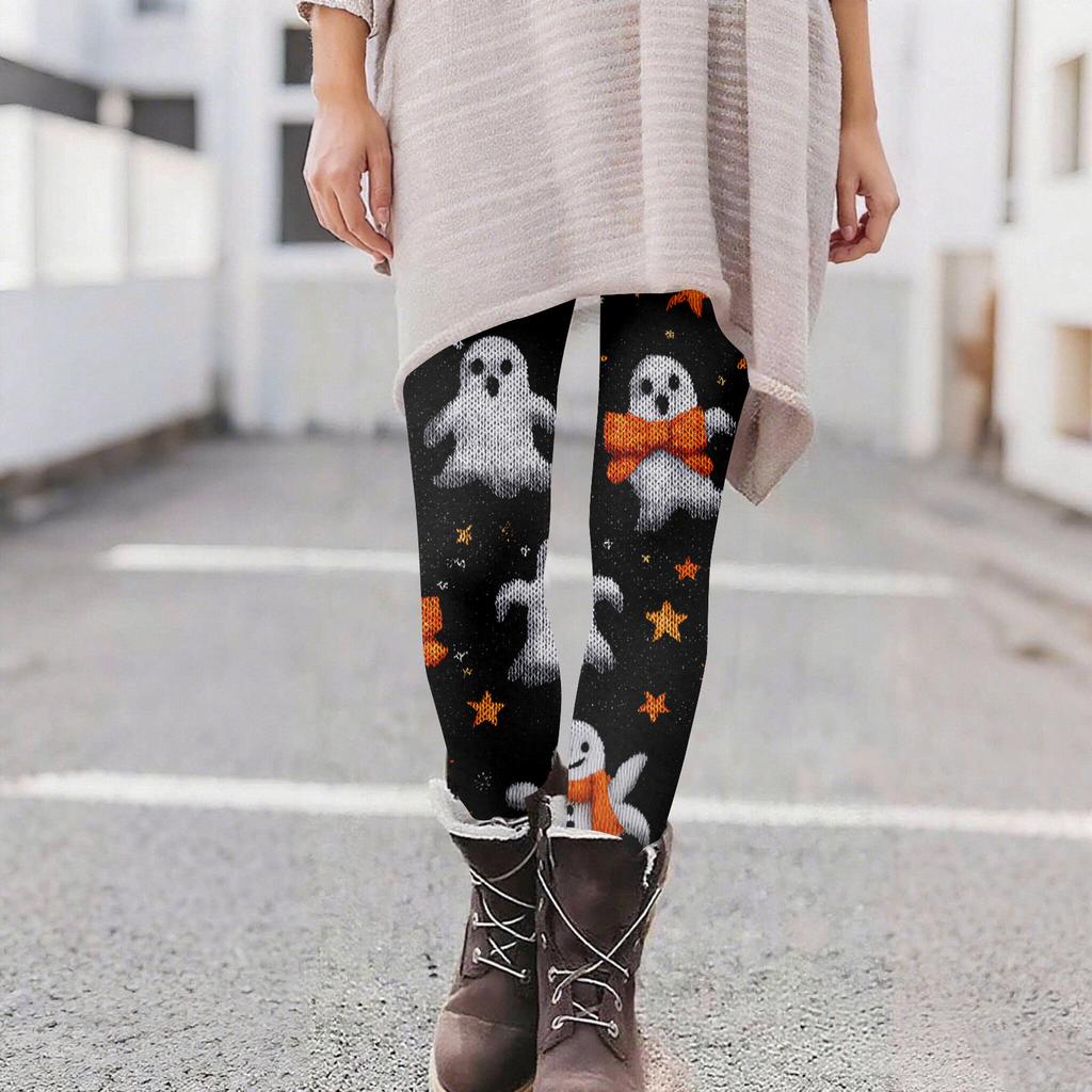 Damen Casual Mode Outdoor Halloween Bedruckte Slim Elastische Yogahose Cropped Hose