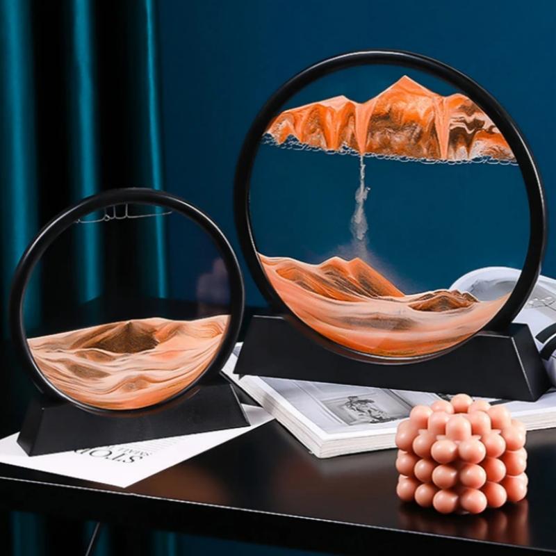 7/12inch Moving Sand Art Picture Round Glass 3D Deep Sea Sandscape In Motion Display Flowing Sand Frame Relaxing Desktop Decor