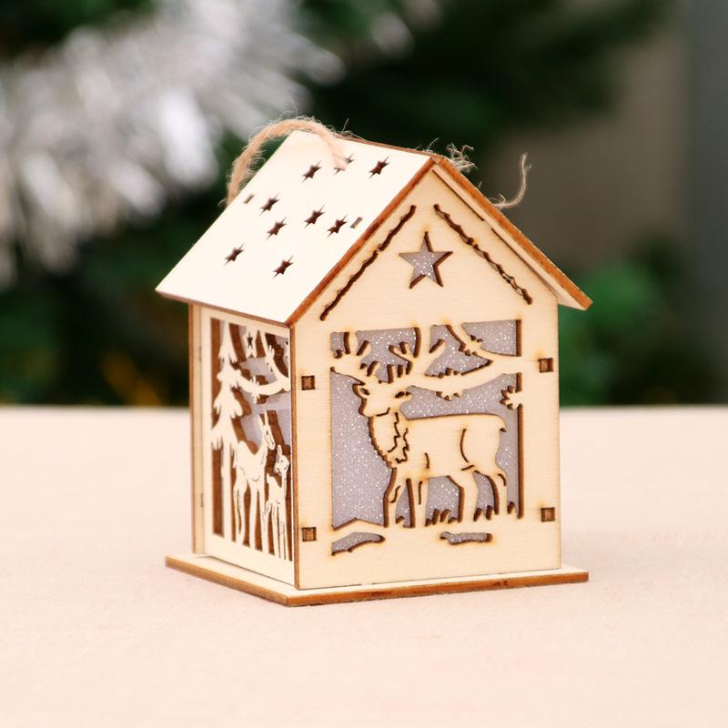 Xmas Luminous Wooden House Hotel Christmas Tree Window Decoration Pendant Ornaments DIY Gift
