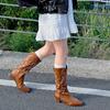 Fashion Autumn Winter Vintage Women Western Cowboy Boots Fashion Slip On Thick Heel Shoes Embroidery Knight Botas