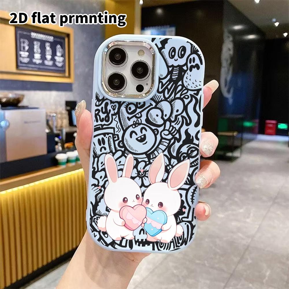 Phone Case: 2D Flat Design Suitable for iPhone 18 17 16 15 14 13 Pro Protective Case, Couple Style, Love Heart Rabbit, Christmas and Halloween Gift ..