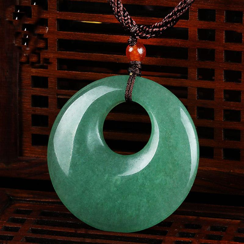 Pendant Natural Aventurine Peace Buckle Men's and Women's Green Peace Square Buckle Necklace