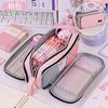 3 Compartment Pouch Double Side Opened Student Stationery Desk Organizer Makeup Bag Kawaii Pencil Case Large Space Storage