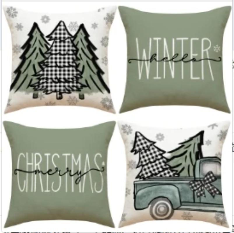 45x45cm Christmas Pillow Covers Set of 4,Winter Decorative Pillow Case, Merry Christmas Tree Cushion for Home Sofa Xmas Decor