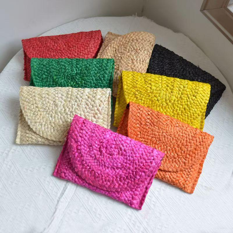 Handmade Women's Straw Corn Husk Clutch & Coin Purse - Casual Woven Beach Bag