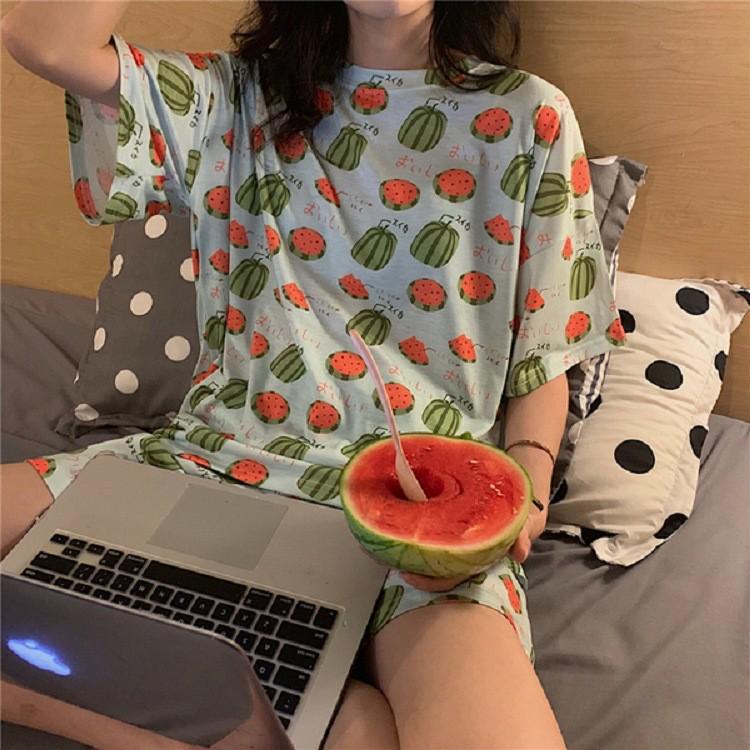 Damen Sommer Kurzarm Pyjama Set: Dünn, Lässig, Lockere Passform, 7/8-Hose - Ideal für Zuhause