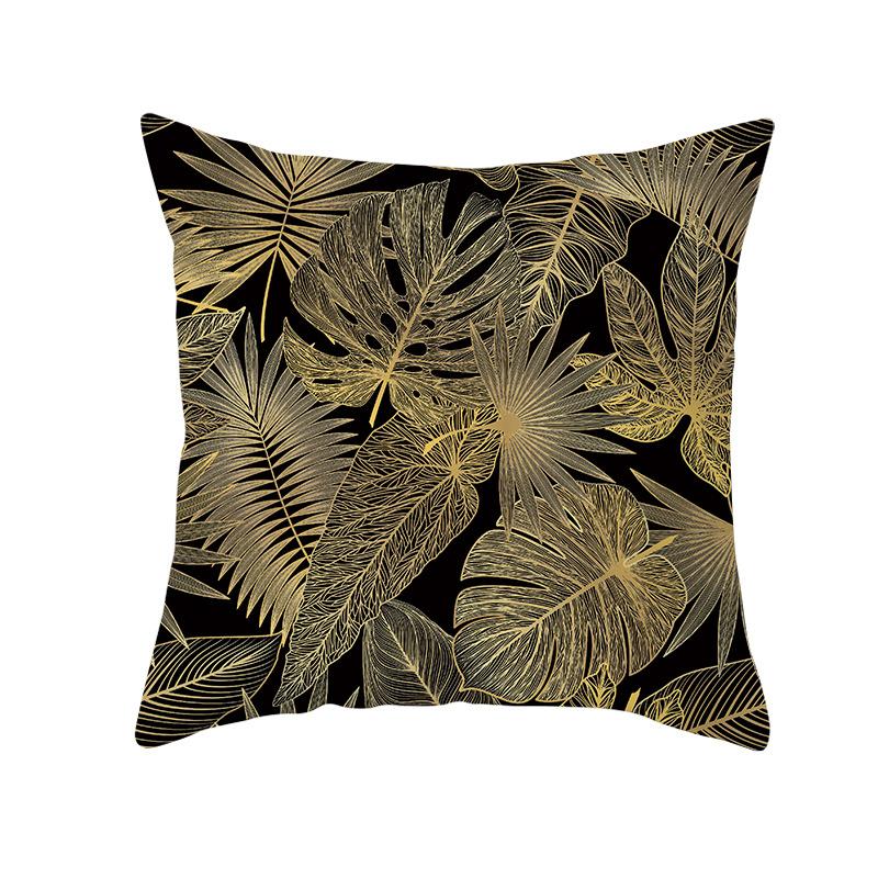 Home Furnishings Black Gold Leaf Print Cushion Cover Office Cushion Cover Waist Pillow Cover
