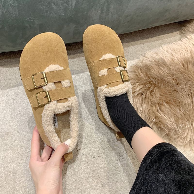 

Женская обувь Birken, зимняя бархатная теплая хлопковая обувь, новинка 2025 года, зимние туфли-бини на одной педали, шерстяная обувь Birken 35 хаки