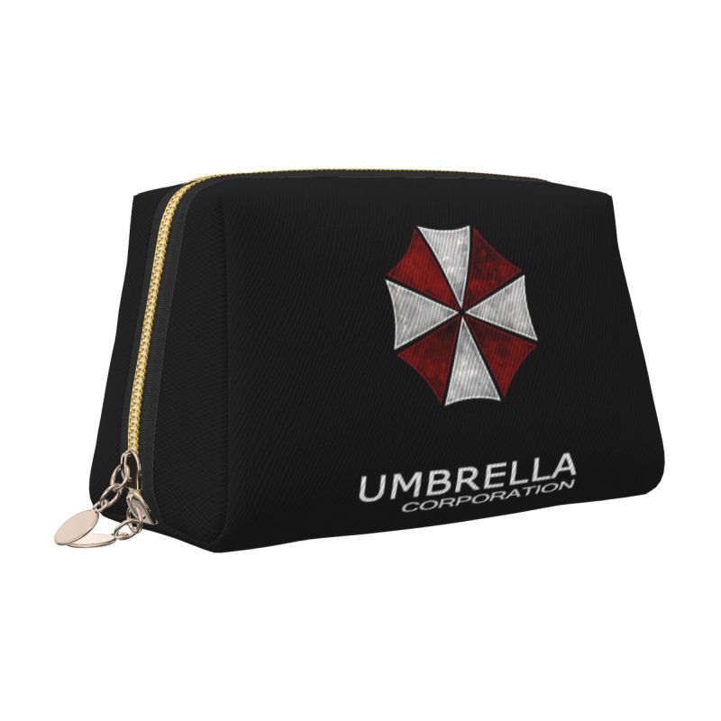 Umbrella Corporation Leather Makeup Bag Foldable Waterproof Travel Storage Pouch Portable Toiletry Cosmetic Bag for Women Girls