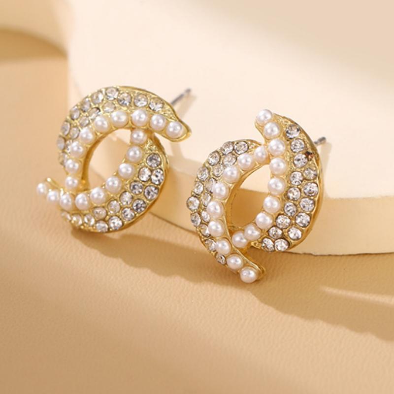 

Необычная большая серьга-пусета с двойной луной, искусственным жемчугом и кристаллами в виде креста для женщин, корейские милые украшения для свадебной вечеринки