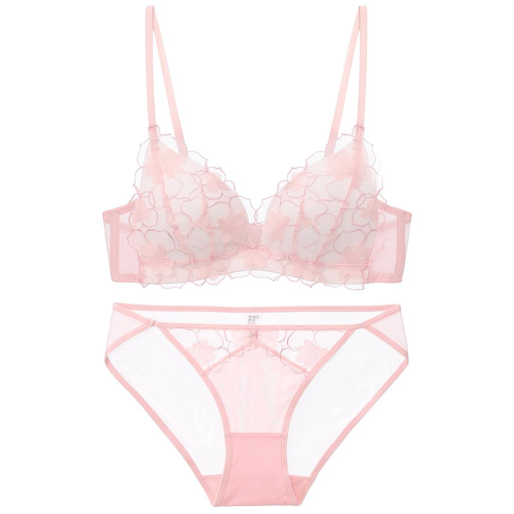 French sexy lace underwear summer pure desire cross beautiful back gathering underwear triangle cup no steel ring bra set