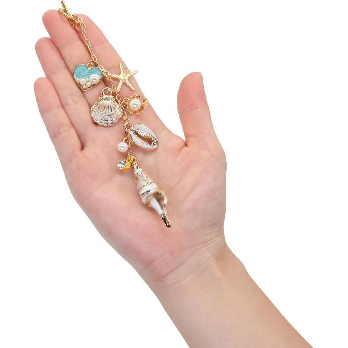 Gold Seashell Rear View Mirror Hanging Charm – Coastal Beach Hanging Charm, Boho Starfish Aesthetic Car Interior Accessory, Cute Car Ornament Gift