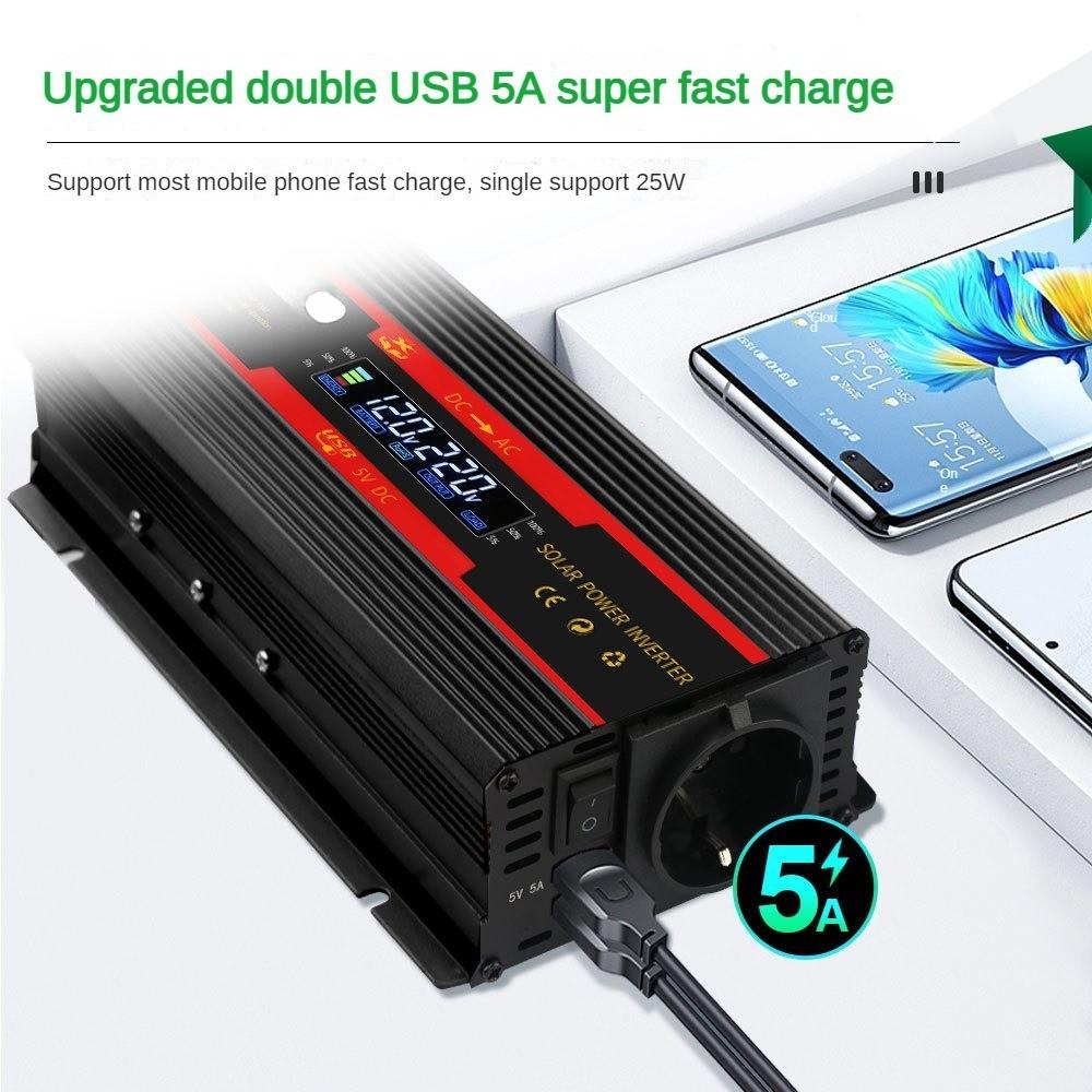 1000W/3000W/4000W/6000W Household Digital Display Voltage Transformer Intelligent Portable Car Inverter Solar Sine Wave Power Converter