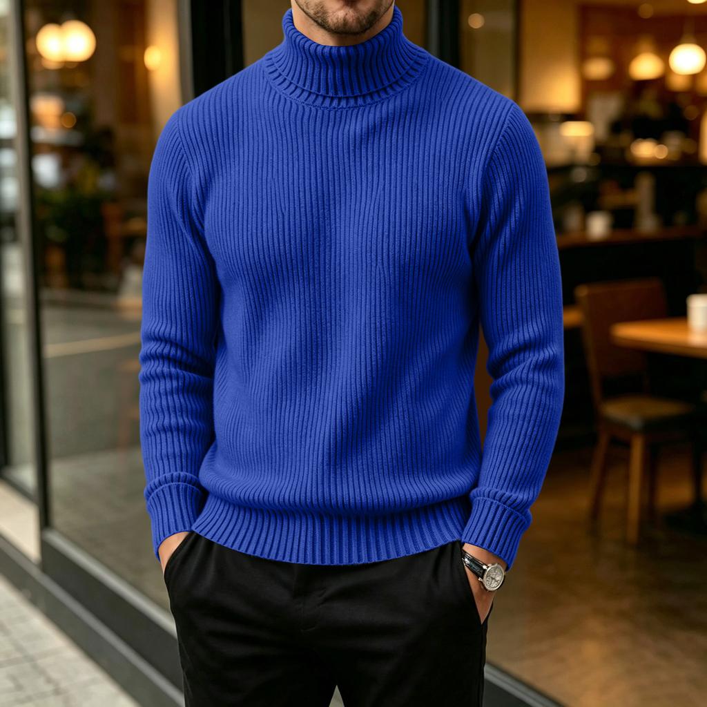 Men's Casual Turtleneck Sweater Color Vertical Stripe Long Sleeve Pullover