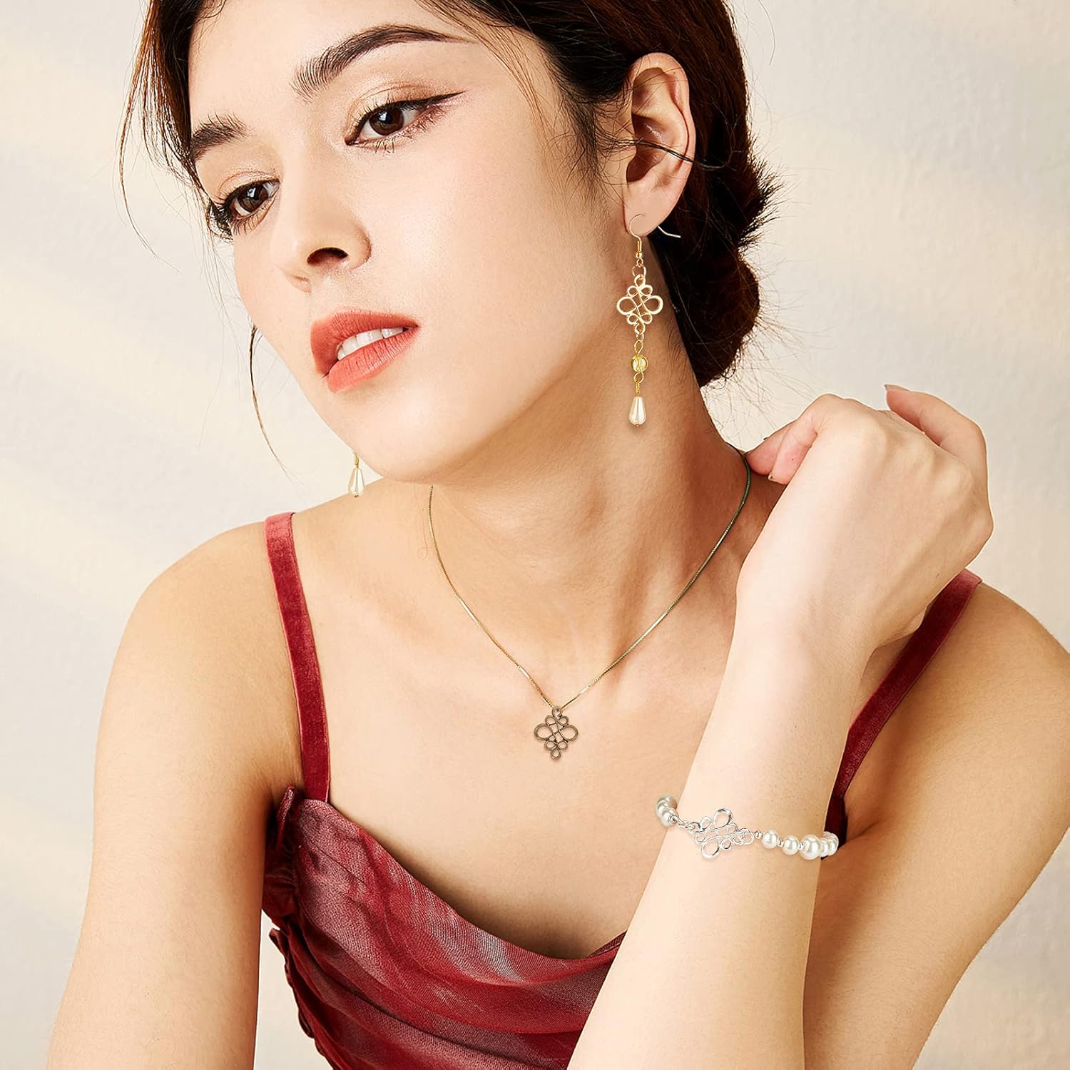 CHGCRAFT 144pcs 4 Colors 2 Sizes Chinese Knot Tibetan Links Connectors Shape Link Connector Charms Jewelry Making Bracelet Accessories Links for