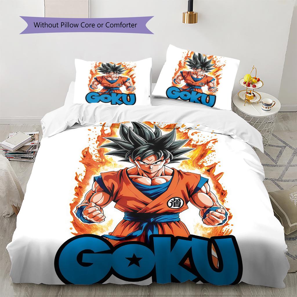 Son Goku Muster Bettwäsche, Steppbett Set Bettbezug Kissenbezug Zuhause Geburtstagsgeschenk (1 Bettbezug + 2 Kissenbezüge, ohne Füllung)