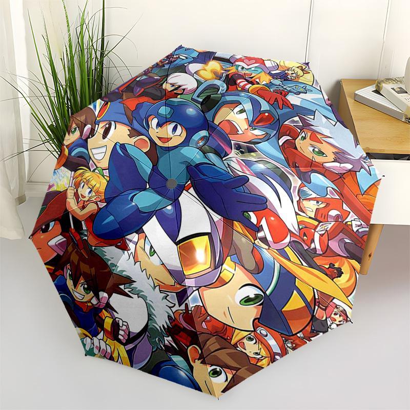 

1pc Mega Man Automatic Folding Outdoor Umbrella - Portable 3-Fold Design with 8-Rib Iron Frame, Perfect for Fans, Travelers, Daily Use, and Gifts