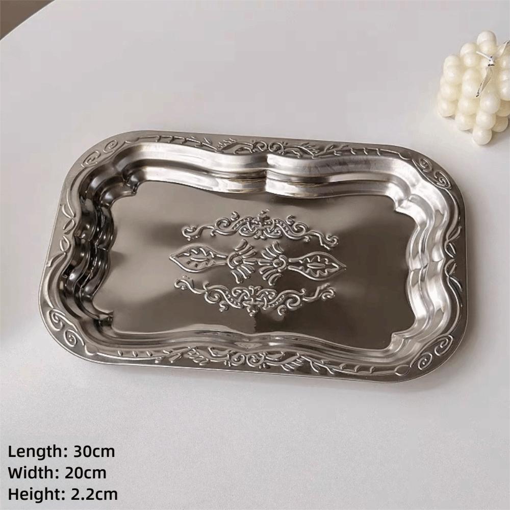 Stainless Steel Floral Dining Tray Rectangular French Vintage Fruit Snack Tray Refreshment Pallet Restaurant Commercial Storage