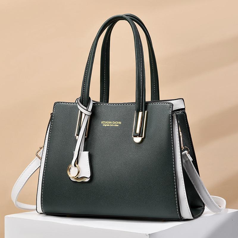 Elegant Pu Leather Mom Tote Bag Spacious Crossbody Handbag Stylish Colorblock Design