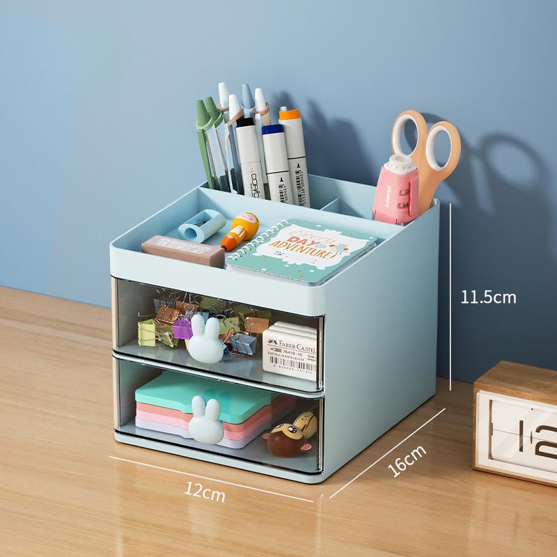 Multifunctional Desktop Storage Box with Drawers Makeup Brush Organizer Sundries School Office Stationery Pen Holder