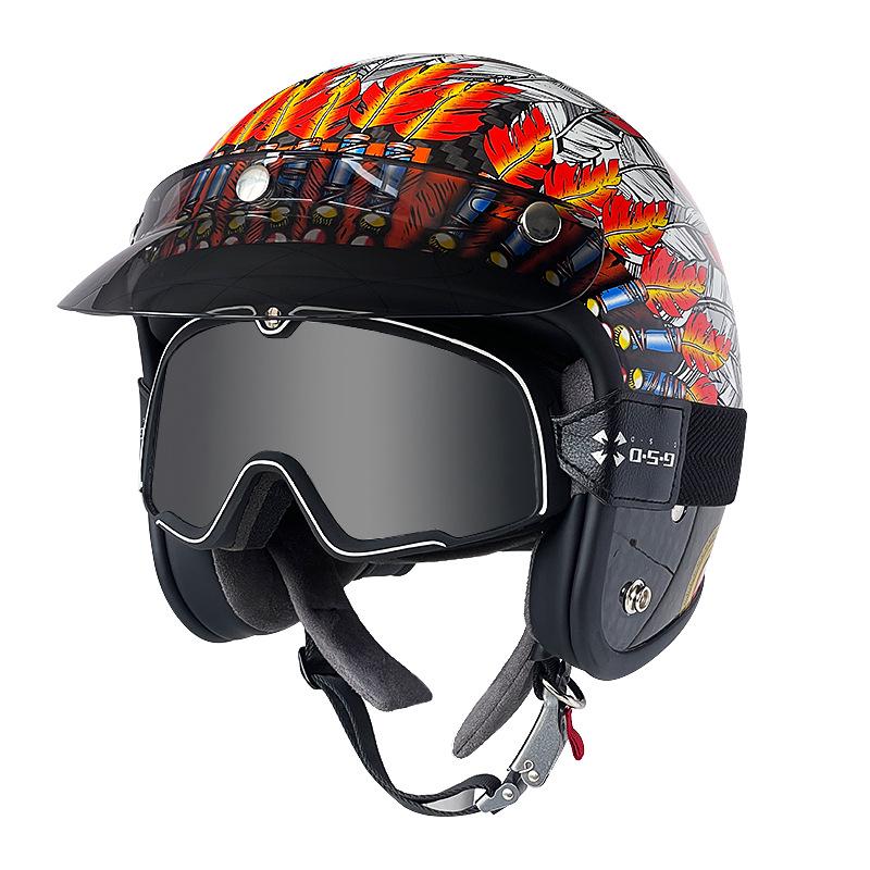 3C Certified Retro Harley Carbon Fiber Motorcycle Helmet, Unisex All-Season Winter Half Helmet