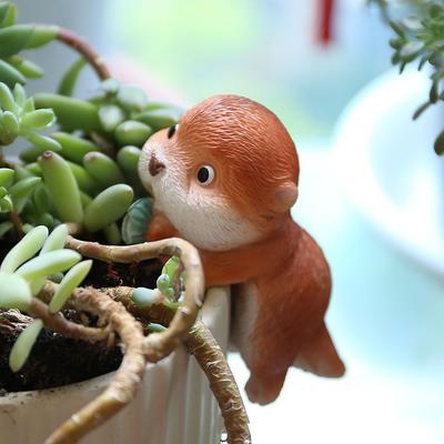 Cartoon Small Animal Figurine Resin Crafts Cute Hippopotamus Hanging Flower Pot Handicraft Climbing Animal Statue