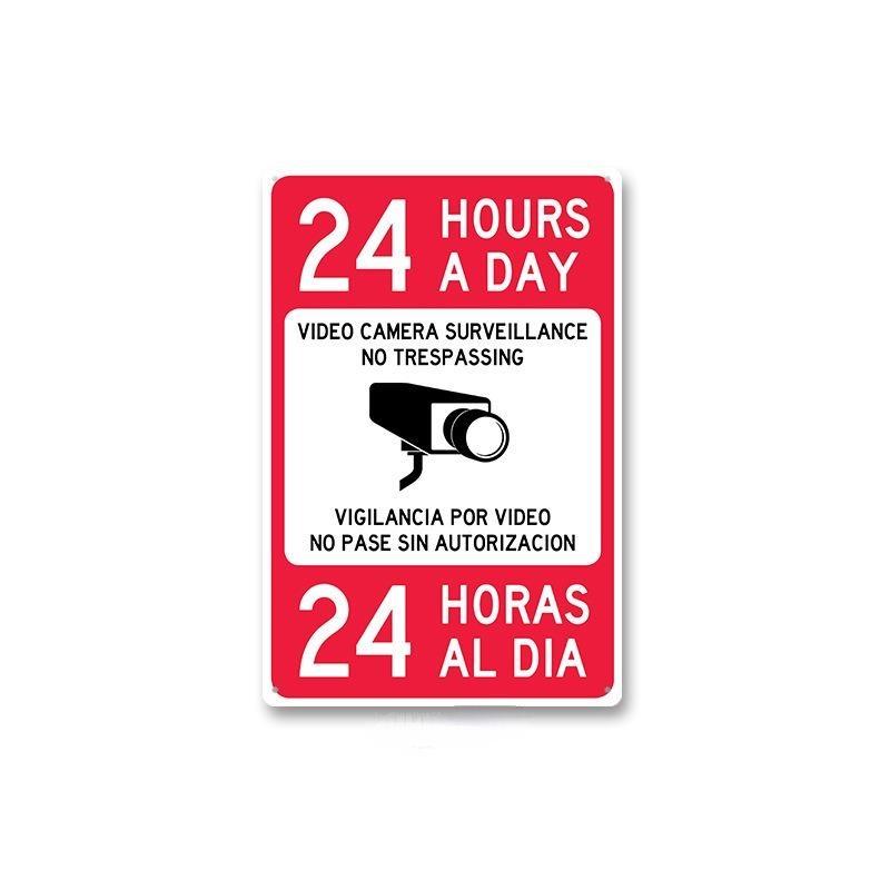 HD Metal Tin Sign Vintage Warning  No Trespassing Wall Decor Retro 24 Hour Video Surveillance Biohazard Funny Sign for Home Bus