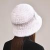Woman Hat Winter Solid Mink Caps With Flower Mink Fur Hats New Russian Girl Soft Knitting Real Fur Bucket Hats