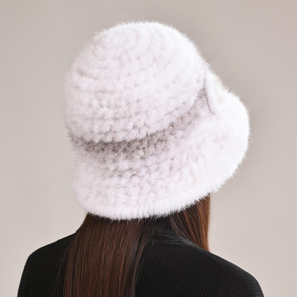 Woman Hat Winter Solid Mink Caps With Flower Mink Fur Hats New Russian Girl Soft Knitting Real Fur Bucket Hats